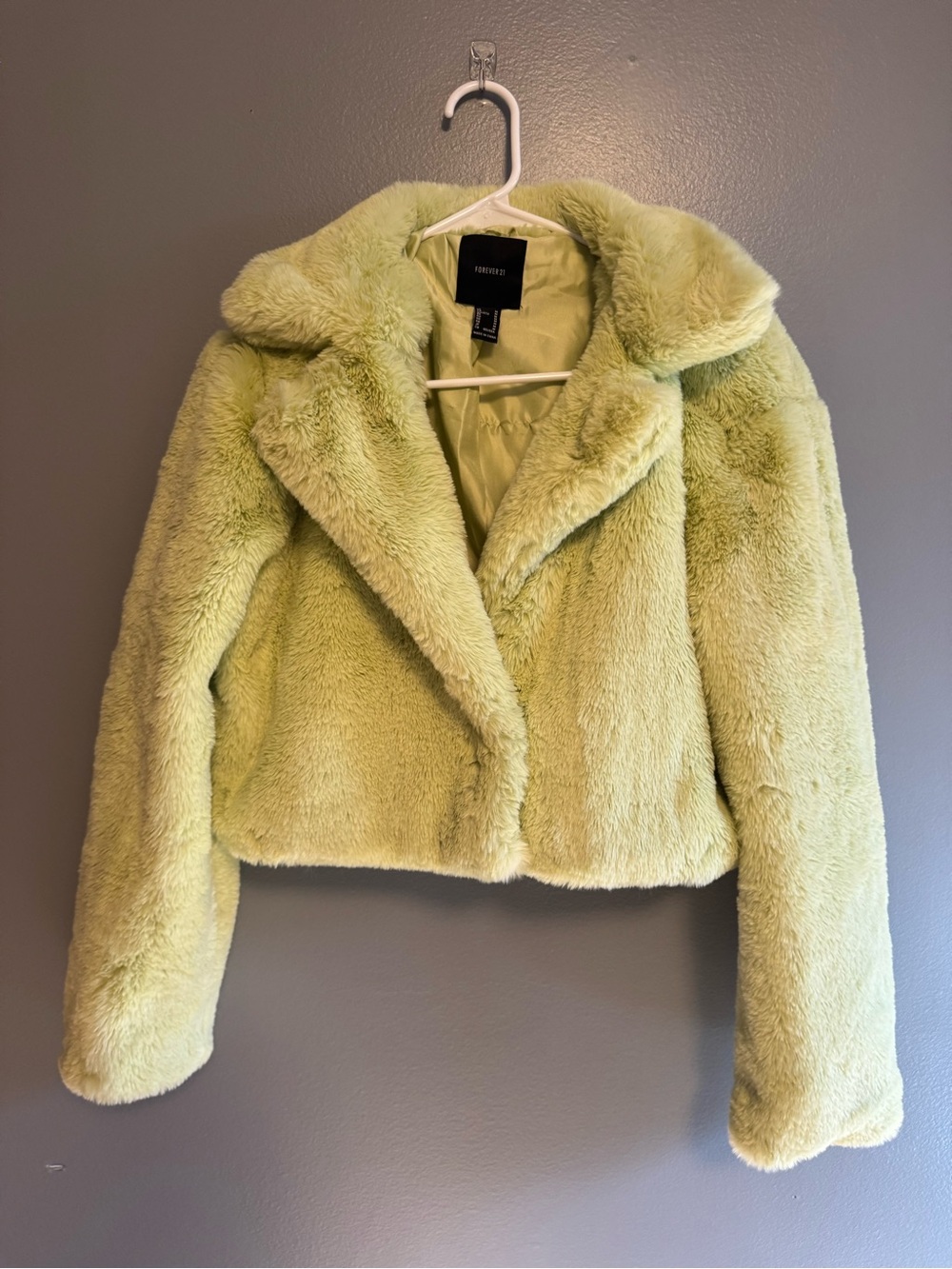 Forever 21 Lime Green Faux Fur Cropped Jacket
